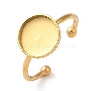 Ion Plating(IP) 304 Stainless Steel Open Cuff Ring Components, Pad Ring Setting, Flat Round, Real 18K Gold Plated, Tray: 10mm, 1.5mm, Adjustable(STAS-I306-05C-G)