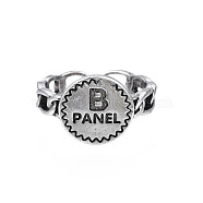 Flat Round with Word B Panel Alloy Open Cuff Finger Ring for Women, Cadmium Free & Lead Free, Antique Silver, US Size 6 1/4(16.7mm)(RJEW-T009-39AS)