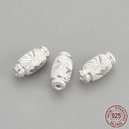 925 Sterling Silver Beads, Textured, Oval, Silver, 6x3mm, Hole: 0.5mm(STER-S002-07)