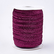 Glitter Sparkle Ribbon, Polyester & Nylon Ribbon, Fuchsia, 3/8 inch(9.5~10mm), about 50yards/roll(45.72m/roll)(SRIB-T002-01B-23)