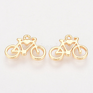 Brass Charms, Nickel Free, Real 18K Gold Plated, Bicycle, Golden, 9x13x1.5mm, Hole: 1mm(KK-Q735-393G)