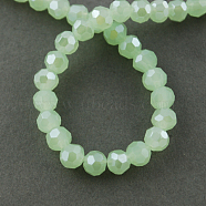 Electroplate Glass Beads Strands, Pearl Luster Plated, Imitation Jade, Faceted, Round, Honeydew, 4mm, Hole: 0.5mm, about 100pcs/strand, 14.2 inch(EGLA-R018-4mm-1)