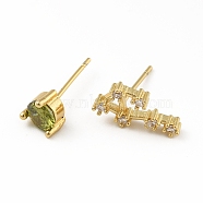 Cubic Zirconia Constellation Asymmetrical Earrings, Real 18K Gold Plated Brass Stud Earrings, Cadmium Free & Lead Free, Libra, 7x13.5mm, 6x6mm, Pin: 0.7mm(EJEW-C035-16G-08)