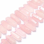 Natural Rose Quartz Beads Strands, Faceted, Double Terminated Pointed/Bullet, 25~63x13~16x11~13.5mm, Hole: 1.6mm, about 21~22pcs/strand, 15.55 inch(39.5cm)(G-F715-053)