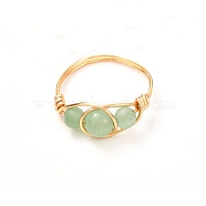 Copper Wire Wrapped Natural Green Aventurine Braided Bead Rings for Women, Real 18K Gold Plated, US Size 7 3/4, Inner Diameter: 18mm(RJEW-JR00387-03)