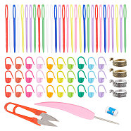 Knitting Tool Sets, Including Carbon Steel Scissors, Alloy Wrapped Cuff Ring, Plastic Locking Stitch Markers Holder & Plastic Knit Needles, Crochet Hooks, Mixed Color(TOOL-BC0002-55)