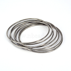 304 Stainless Steel Bangle Sets, Stainless Steel Color, 64mm, about 7pcs/set(BJEW-O115-63)