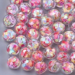 Transparent Acrylic Cabochons, with Paillette, Round with Heart, Colorful, 14x12mm, bottom: 8mm(MACR-S361-14B)