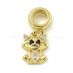 Rack Plating Brass Pave Clear & Black Cubic Zirconia Fox European Dangle Charms, Large Hole Pendants, Lead Free & Cadmium Free, Long-Lasting Plated, Real 18K Gold Plated, 21mm, Hole: 4.6mm(KK-Z067-55G)