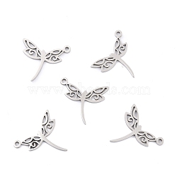 201 Stainless Steel Pendants, Dragonfly, Stainless Steel Color, 15.5x17.5x1mm, Hole: 1.4mm(STAS-K003-01P)