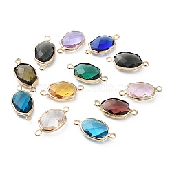 Brass Pave K9 Glass Connector Charms, Faceted Oval Links, Light Gold, Mixed Color, 12x23x6mm, Hole: 2.5mm(GGLA-Z001-06)