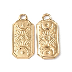 Ion Plating(IP) 304 Stainless Steel Pendants, Rectangle with Moon & Eye, Real 18K Gold Plated, 23x11x2mm, Hole: 2mm(STAS-C066-23G)