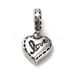 304 Stainless Steel European Dangle Charms, Large Hole Pendants, Heart with Word Love, Antique Silver, 21mm, Heart: 13x11x4mm, Hole: 4mm(STAS-F281-06AS)