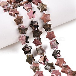 Natural Rhodonite Beads Strands, with Seed Beads, Faceted Star, 9~11x9~11x4~4.5mm, Hole: 1mm, about 16pcs/strand, 0.7~7.28''(17.5~18.5cm), bead: 3mm in diameter, 2mm thick, hole: 0.7~0.9mm(G-T138-192)