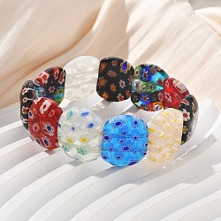 Handmade Millefiori Lampwork Beaded Stretch Bracelets for Men Women, Oval, Colorful, 3/4~7/8x5/8 inch(1.95~2.1x1.65cm), Inner Diameter: 1-7/8~2-1/8 inch(4.8~5.5cm)(BJEW-G738-01B-15)