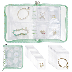 PVC Loose Leaf Jewelry Storage Bag, for Earring Bracelet Display, with Alloy Findings, Rectangle, Pale Green, 21.1x18.5x2.5cm(ODIS-WH0038-90A)