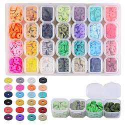 134.4g 28 Colors Handmade Polymer Clay Beads, Heishi Beads, for DIY Jewelry Crafts Supplies, Disc/Flat Round, Mixed Color, 8x1mm, Hole: 2mm(CLAY-SZ0001-34)