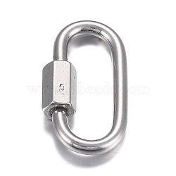 304 Stainless Steel Screw Carabiner Lock Charms, for Necklaces Making, Oval, Stainless Steel Color, 26x13x2mm, Screw: 7x4.5mm(STAS-H107-04B-P)