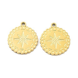 Ion Plating(IP) 316L Surgical Stainless Steel Pendants, Flat Round, Real 18K Gold Plated, 16x14x1.5mm, Hole: 1.5mm(STAS-D029-05G)