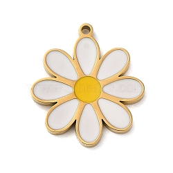 Ion Plating(IP) 304 Stainless Steel Enamel Pendants, Laser Cut, Flower Charm, Real 18K Gold Plated, 16.5x15x1.5mm, Hole: 1mm(STAS-Q301-08G)