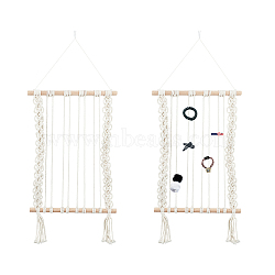 Cotton Hanging Wall Decorations, with Natural Wood Sticks, Rectangle, White, 70x30x1.8cm(HJEW-WH0014-66)