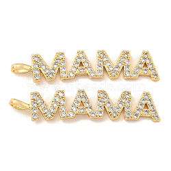 Brass Micro Pave Cubic Zirconia Pendants, Letter "MAMA", Real 18K Gold Plated, 38x8x1.5mm, Hole: 2mm(KK-K378-11G)