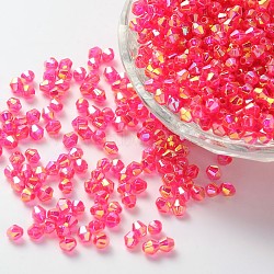 Bicone AB Color Plated Eco-Friendly Transparent Acrylic Beads, Faceted, Deep Pink, 4x4mm, Hole: 1mm, about 1660pcs/50g(X-TACR-A003-4mm-09)