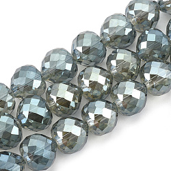 Electroplate Glass Beads Strands, Faceted, Heart, Medium Aquamarine, 9x10mm, Hole: 1.5mm, about 60pcs/strand, 22 inch(EGLA-T010-01G)