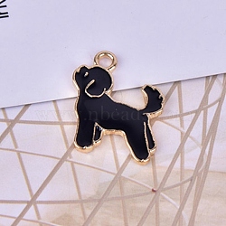 Alloy Enamel Pendants, Light Gold, Dog, Black, 19x16x2mm, Hole: 2mm(ENAM-TAC0017-01B)