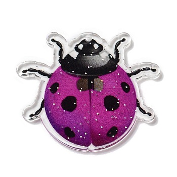 Acrylic Pendants, Ladybird, Purple, 38.5x44.5x2.5mm, Hole: 1mm