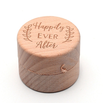 Wooden Ring Boxes, Column with Word Happily Ever After, BurlyWood, 5x4cm