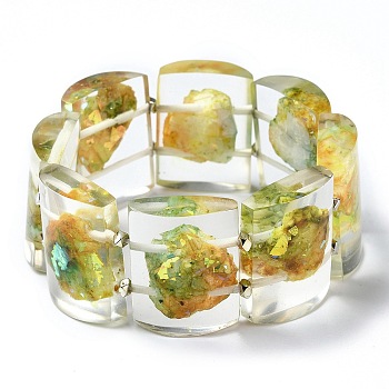 Dyed Natural Dolomite & Synthetic Opal Stretch Bracelets, Epoxy Resin Domino Bracelets for Women, Yellow, Inner Diameter: 2-3/8 inch(6.1cm)