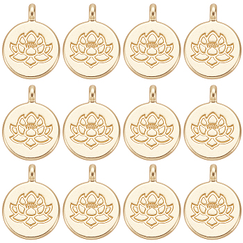 Alloy Pendants, Flat Round with Lotus, Lead Free & Nickel Free & Cadmium Free, Matte Gold Color, 20x15x4.5mm, Hole: 1.5mm, 20pcs/box