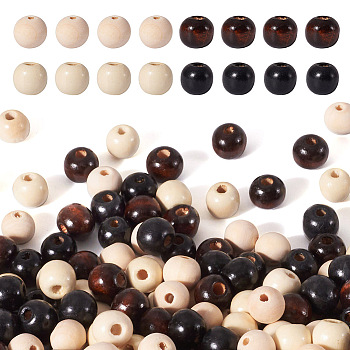 Natural Wood Beads, Dyed, Round, Mixed Color, 12mm, Hole: 2.5mm, 12x10.5mm, Hole: 3mm, 400pcs/set