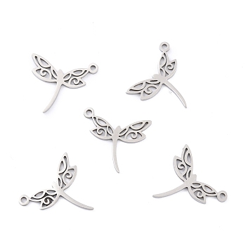 201 Stainless Steel Pendants, Dragonfly, Stainless Steel Color, 15.5x17.5x1mm, Hole: 1.4mm