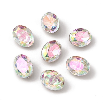 K5 Glass Rhinestone Cabochons, Pointed Back & Back Plated, Faceted, Oval, Colorful, 6x8x5mm