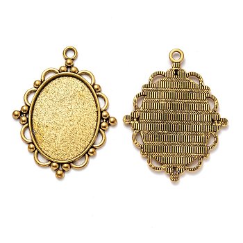 Tibetan Style Alloy Flat Oval Pendant Cabochon Settings, Cadmium Free & Lead Free, Antique Golden, Tray: 40x30mm, 63x49x3mm, Hole: 3mm, about 92pcs/1000g