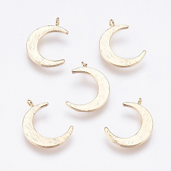 Brass Pendants, Nickel Free, Real 18K Gold Plated, Moon, 16.5x12x3mm, Hole: 1mm