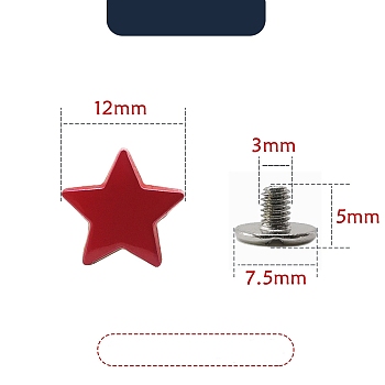 Alloy Star Screw Rivets, for Clothes Bag Shoes Leather Craft, FireBrick, 12mm