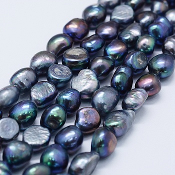 Natural Cultured Freshwater Pearl Beads Strands, Potato, Midnight Blue, 11~12x11~12x8~9mm, Hole: 0.2mm, about 30pcs/strand, 14.1 inch