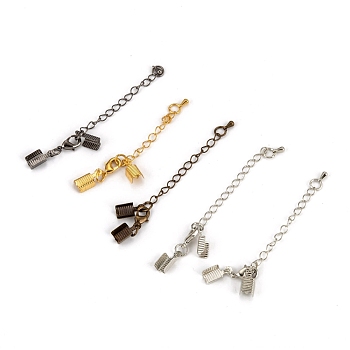 Brass Chain Extender, with Clasp & Clip Ends Set, Lobster Claw Clasp and Cord Crimp, Nickel Free, Mixed Color, Chain: 50x3.5mm, Hole: 1.5mm, Clasp: 12x7.5x3mm, Cord Crimp: 13x5mm