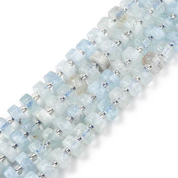 Natural Aquamarine Beads Strands, with Seed Beads, Heishi Beads, Flat Round/Disc, 6~6.5x3~3.5mm, Hole: 1mm, about 35~42pcs/strand, 7.09 inch~7.68 inch(18~19.5cm)