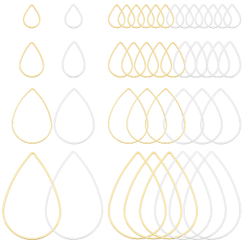 160Pcs 8 Styles Brass Linking Rings, Teardrop, Golden & Silver, 11~35x7~28x1mm, 20pcs/style