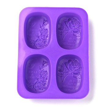 Rose Silicone Molds, Food Grade Molds, For DIY Cake Decoration, Candle, Chocolate, Candy, Soap, Purple, 184x137x27mm, Inner Diameter: 77x55mm