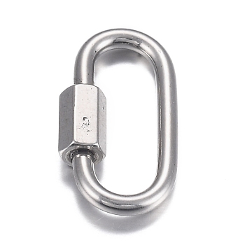 304 Stainless Steel Screw Carabiner Lock Charms, for Necklaces Making, Oval, Stainless Steel Color, 26x13x2mm, Screw: 7x4.5mm
