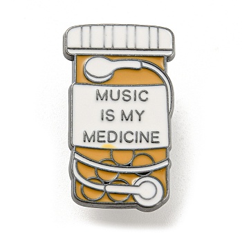 Music Theme Enamel Pins, Light Gold Alloy Badge for Women, Earphone & Pill Box, 29x17x1.5mm