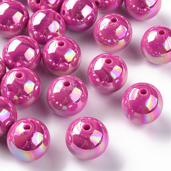 Opaque Acrylic Beads, AB Color Plated, Round, Camellia, 20x19mm, Hole: 2~3mm