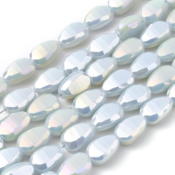 Electroplate Opaque Solid Color Glass Beads Strands, Full Rainbow Plated, Faceted, Teardrop, Lavender, 9x6x4.5mm, Hole: 1.2mm, about 79pcs/Strand, 27.17 inch(69cm)