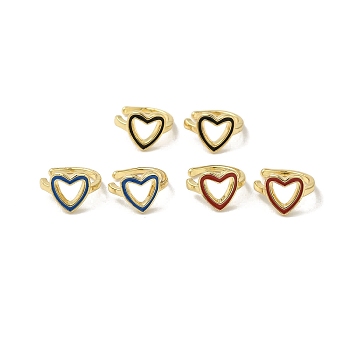 Rack Plating Brass Enamel Heart Cuff Earrings for Women, Real 18K Gold Plated, Mixed Color, 11.5x9mm