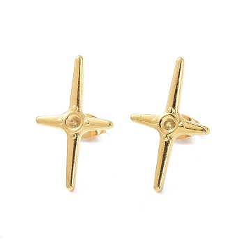 Ion Plating(IP) 304 Stainless Steel Cross Stud Earring Findings, Earring Settings for Rhinestone, Real 18K Gold Plated, Fit for: 2.5mm rhinestone, 23.3x14mm, Pin: 0.8mm